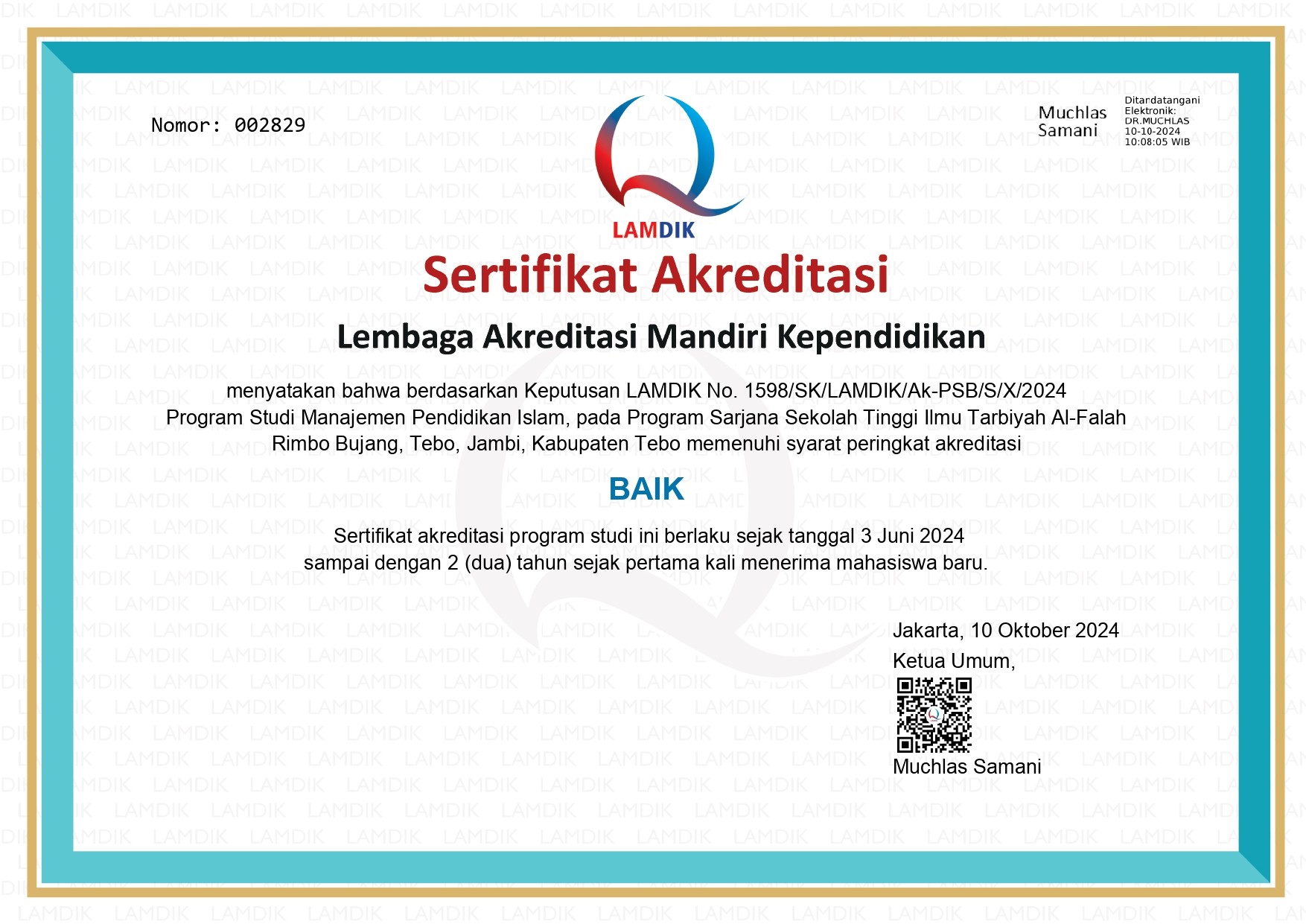 SERTIFIKAT AKREDITASI MANAJEMEN PENDIDIKAN ISLAM (MPI)